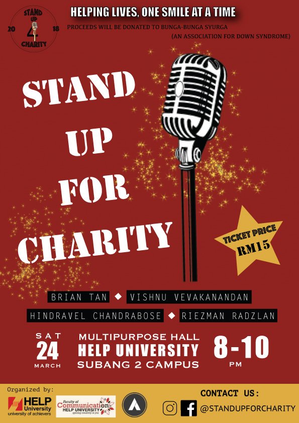 vickmenon_mk's tweet image. A stand up charity event happening at HELP SUBANG 2. We&apos;re raising funds to be donated to the down syndrome organisation Bunga-bunga Syurga. Do drop by yall #Help #helpuniversity #standupforcharity #standupforcharityXHELPUni