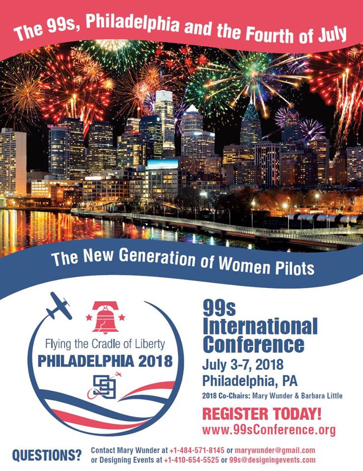 TheNinetyNines's tweet photo. The Early Registration Deadline for our annual conference in @meetPHL is approaching: March 31! If you haven’t registered yet, please do so soon to take advantage of the reduced rate; plan to attend as either a 99 or #FriendofThe 99s ~ https://t.co/RN9nUAoSDI #99s2018 https://t.co/sTBVaVQyuA