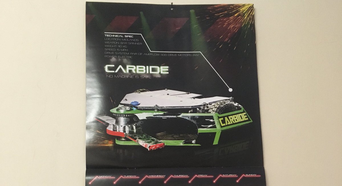 ChrisW_J's tweet image. My 2 year old son just got ridiculously excited looking at Carbide hanging on my kitchen wall, if that’s not good enough reason for @BBC or any other broadcaster/provider to order another series, I don’t know what is #RobotWars #BringBackRobotWars