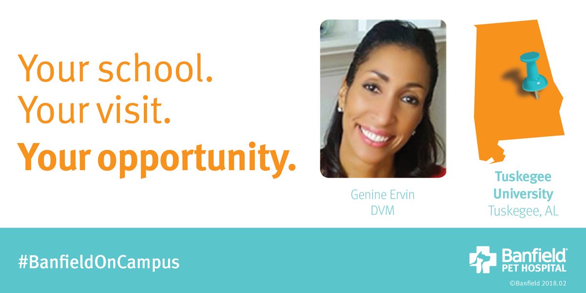 Tuskegee students, we're on your campus today through March 24th! Come meet Dr. Beverly Miller, Dr. Gay Smith, Dr. Genine Ervin! <a href="/CVMTU/">Tuskegee University College of Veterinary Medicine</a> #BanfieldOnCampus