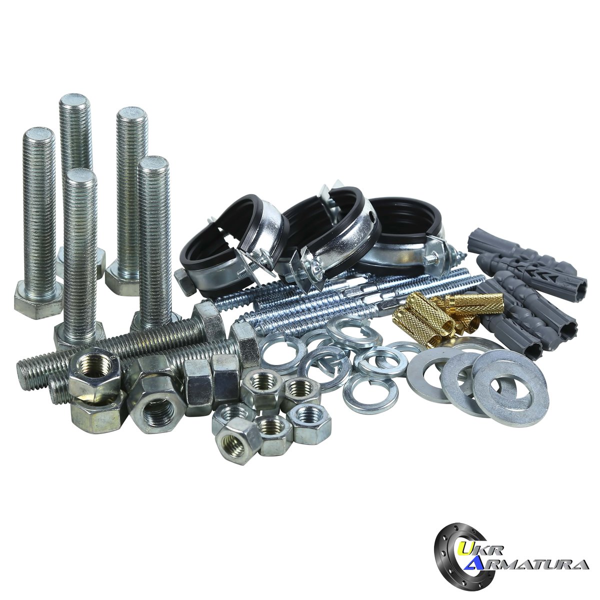 крепежные детали трубопроводов. замком, m8/m10 108-116 мм. фитинги и крепежные детали. хомут трубный fischer с гайкой и быстродейств. кронштейн стальной с резиновым уплотнением для 110 трубы.