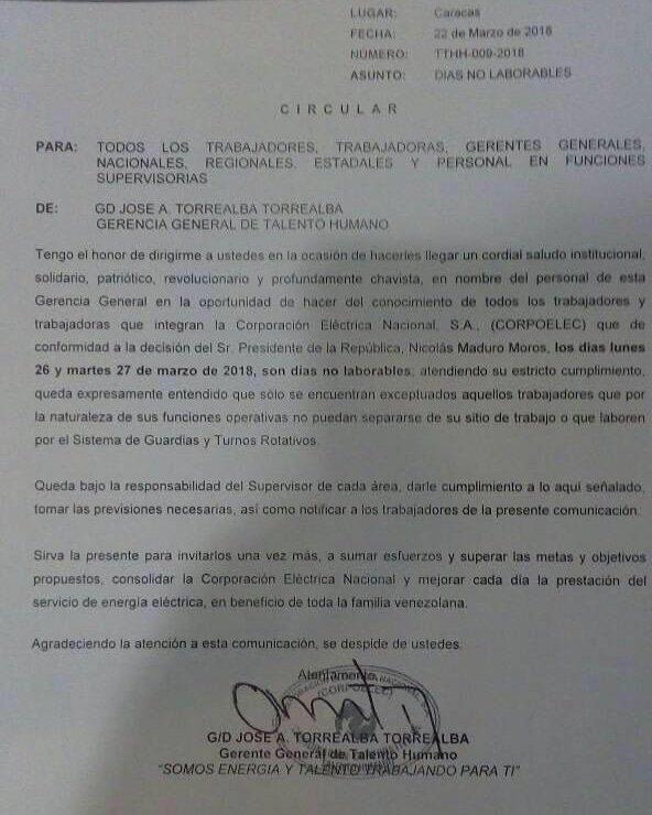 sutiescez's tweet photo. La gerencia nacional de talento humano notifica oficialmente al sindicato SUTIESCEZ de los días otorgados por el presidente de la República https://t.co/l7JJ7pGezX