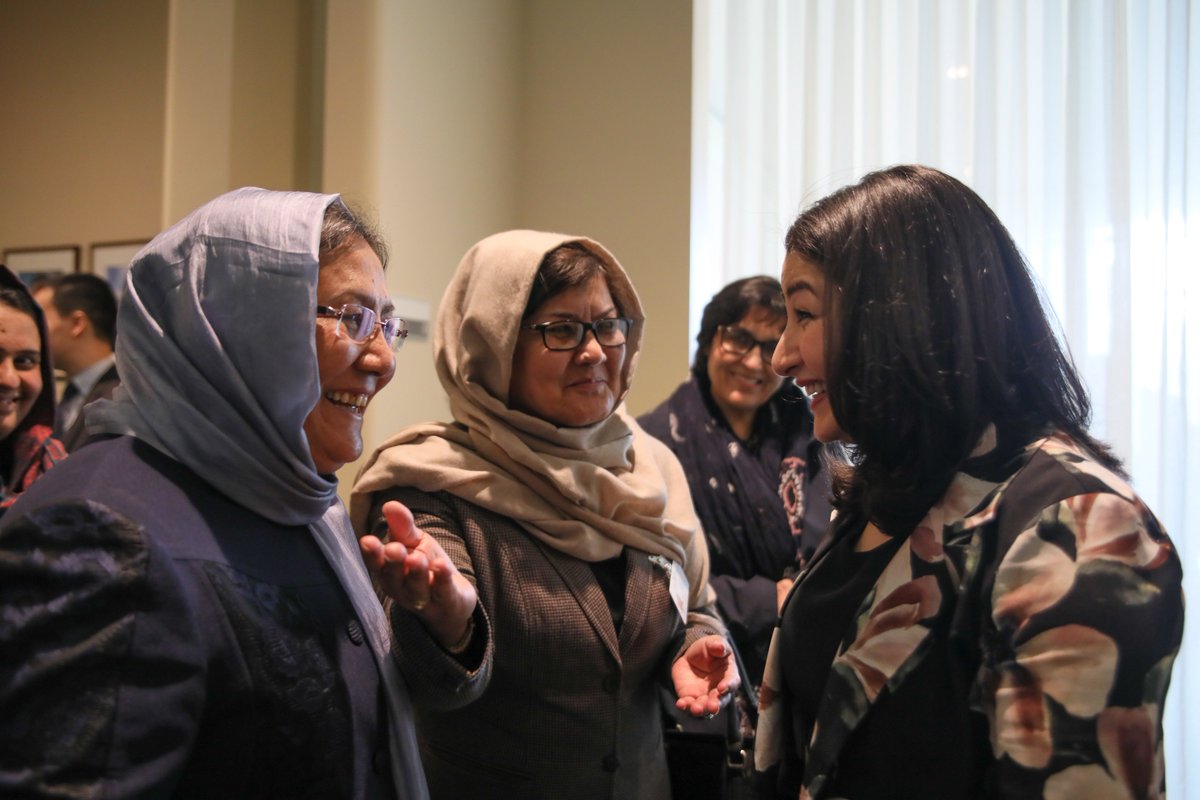 Canada's Minister of Status of Women, Maryam Monsef, speaking with members of the Afghan delegation to CSW62
