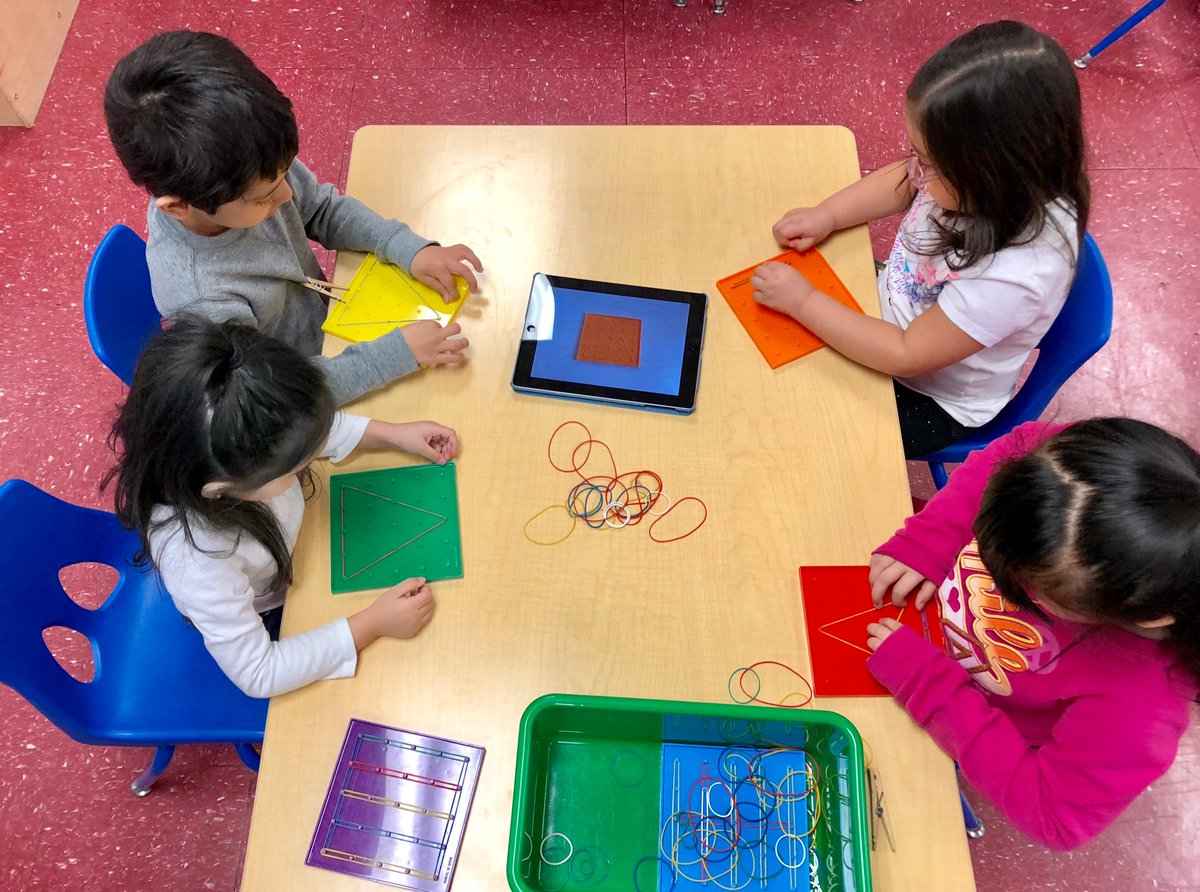preschoolstars's tweet image. Using an iPad and geoboards to copy shapes and letters during center time. #preschool #finemotordevelopment