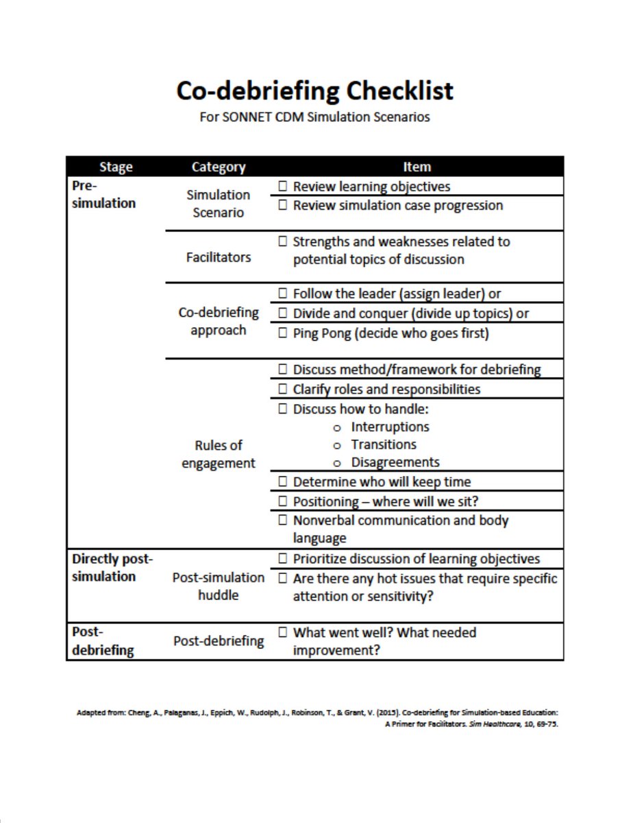 VCHClinicalEd's tweet image. Shamelessly adapted from &quot;Co-debriefing...A Primer for Facilitators,&quot; - use these tools to help guide your co-debriefs! Thanks @DocChenger @JCPalaganas @LearnThruTalk @GetCuriousNow @feedback_is_key and Traci Robinson for a marvelous paper! #simulation #simEd #FOAMsim #FOAMed