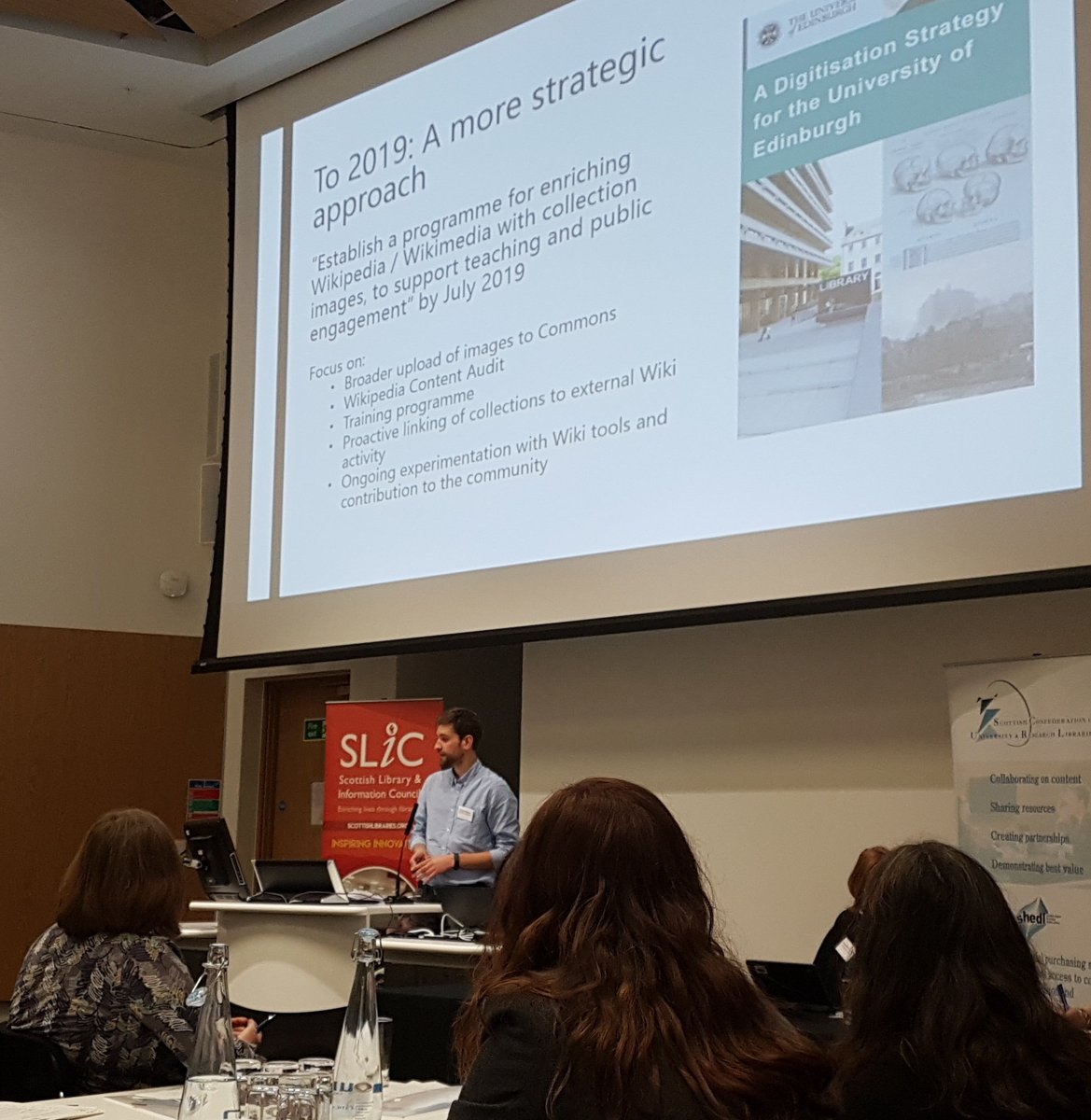 emcandre's tweet photo. SPOTTED @GWillshaw at #LibLitLearn today talking about enriching the Wikimedia projects with broader upload of @CRC_EdUni image collections by July 2019 as part of new digitisation strategy. #GLAMWIKI https://t.co/hf3gPFT0Rd