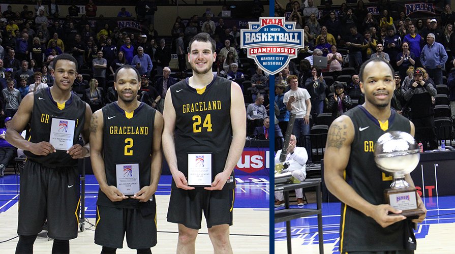 GUjackets's tweet photo. Davis named Chuck Taylor MVP, Deemer and Nelson join Davis on NAIA All-Tournament Team. Release: https://t.co/xCj0xu6Q9d - @GracelandU #WeAreGraceland #NAIADIMBB https://t.co/VaoIF4ojlQ