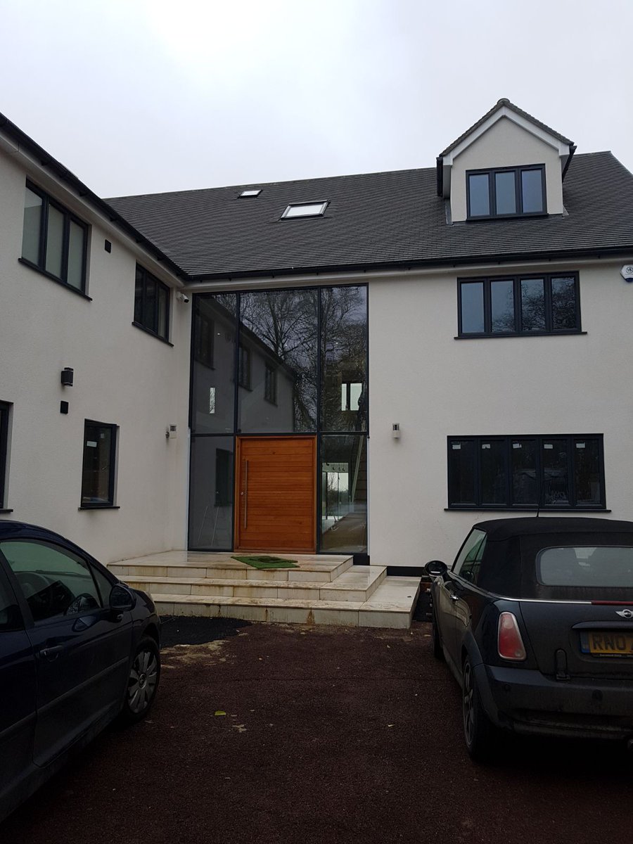 ExpresSkylights's tweet photo. We installed bifolding doors and Ultraline slimline sliding doors with a floating corner post. We also installed aluminium curtain walling with a beautiful timber pivot door creating a stunning entrance. #Glazing #NewBuild #HomeInspo #Ultraline #CurtainWalling https://t.co/HhPX5uHH66