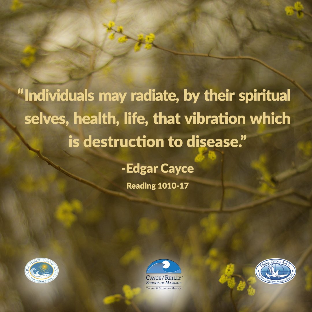 AREHealthCtrSpa's tweet photo. "Individuals may radiate, by their spiritual selves, health, life, that vibration which is destruction to disease.” #EdgarCayce Reading 1010-17 #holistichealth #massagetherapy #mindbodyspirit #wellness #exercise #emotionalhealth #spirituality #meditation #prayer #healing #health https://t.co/PpxIVLg6XX
