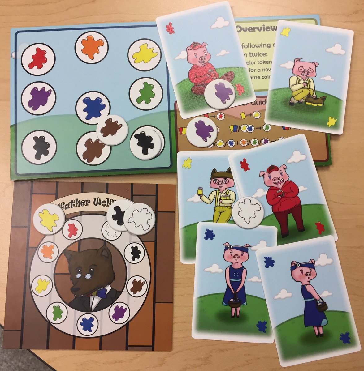 HappySammyGames's tweet photo. Next prototype of 3 Little Pigments! We only have a few small changes to make. Expect to see this on Kickstarter in the second half of he year! https://t.co/anpxjc5mYs