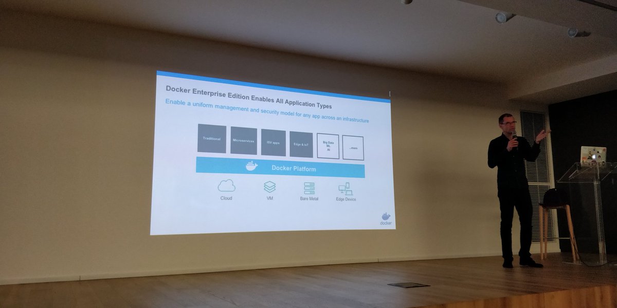 AdrienBlind's tweet image. .@pascalpignon presenting #dockerenterprise to the @DockerParis meetup group