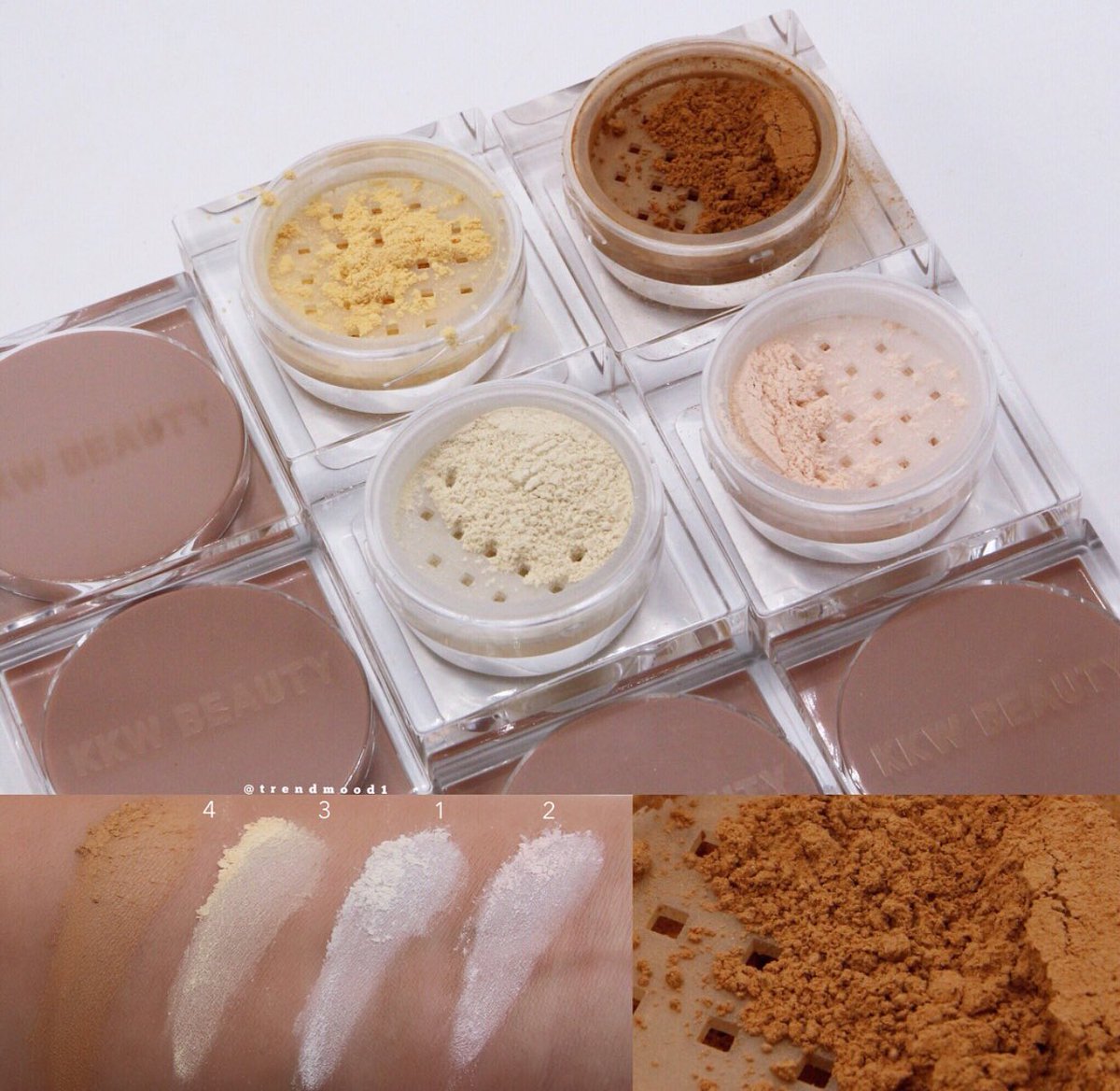 Trendmood's tweet photo. Available NOW! LINK ➡️ https://t.co/GdvSeMs6kf 🙌🏻🙌🏼🙌🏽🙌🏾🙌🏿 NEW!! 💗 online @kkwbeaut #ConcealBakeBrighten 
#BakingPowder - in 4 different shades $18 each #BrighteningPowder -In 4 different shades $18 each
Brushes $18 each 
#Concealer - in 16 diffferent shades $18 each https://t.co/V6u69KeLLC