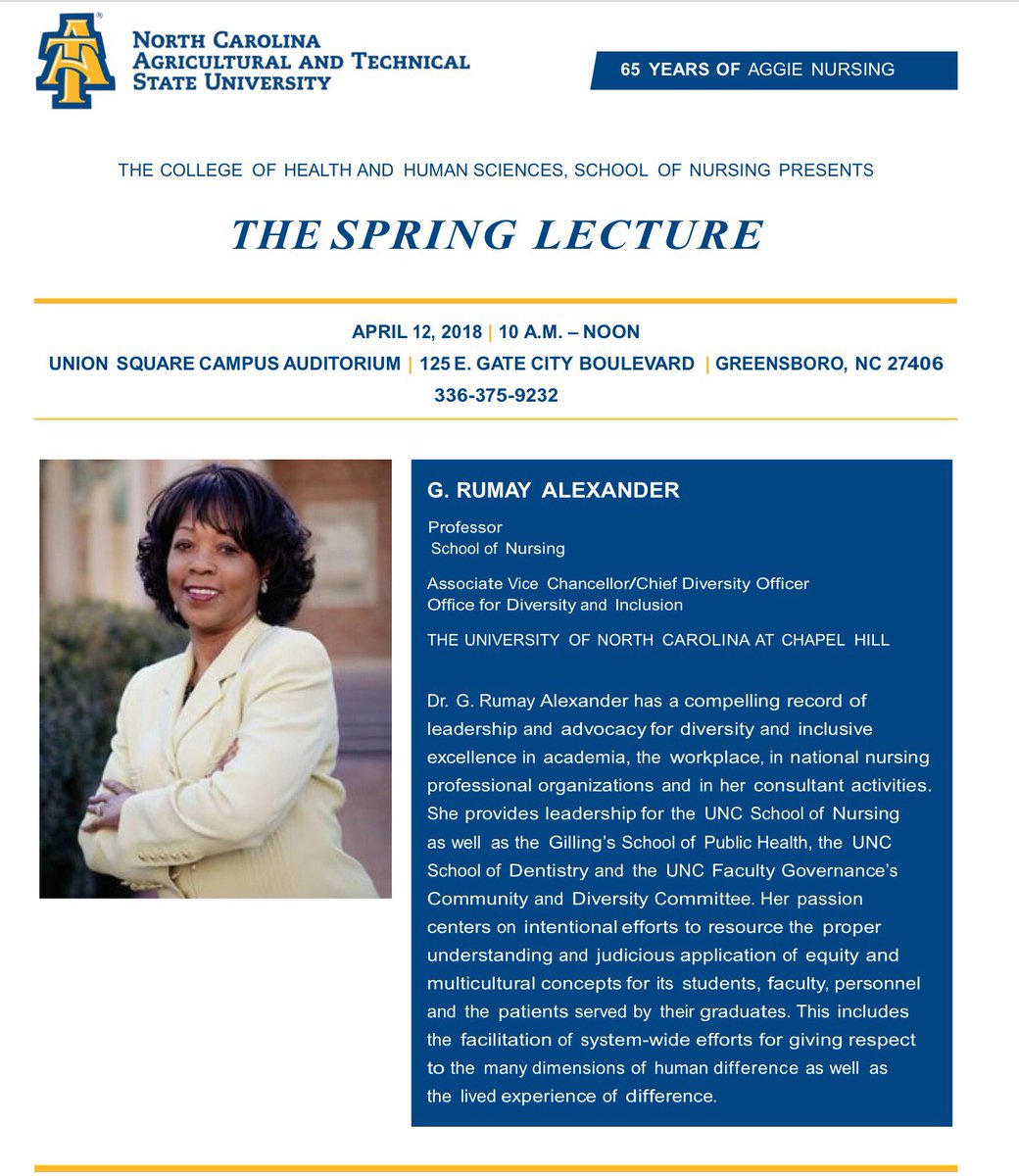Join us on April 12, 2018 for the Spring the lecture from 10am-12pm at Union Square Campus in honor of our 65th Anniversary Celebration #ncatnursing