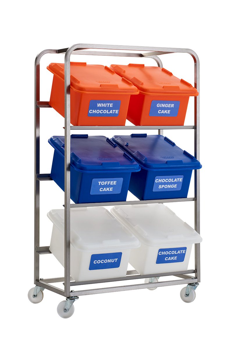 FletcherEurope's tweet photo. Incredibly robust colour coded ingredient storage racks and plastic containers. 
Perfect for food manufacturing / bakeries / commercial kitchens - rotoXFB ingredient storage containers produced from food grade polyethylene plastic!
Plastic Dollies available to suit! https://t.co/btWhnt3R7O