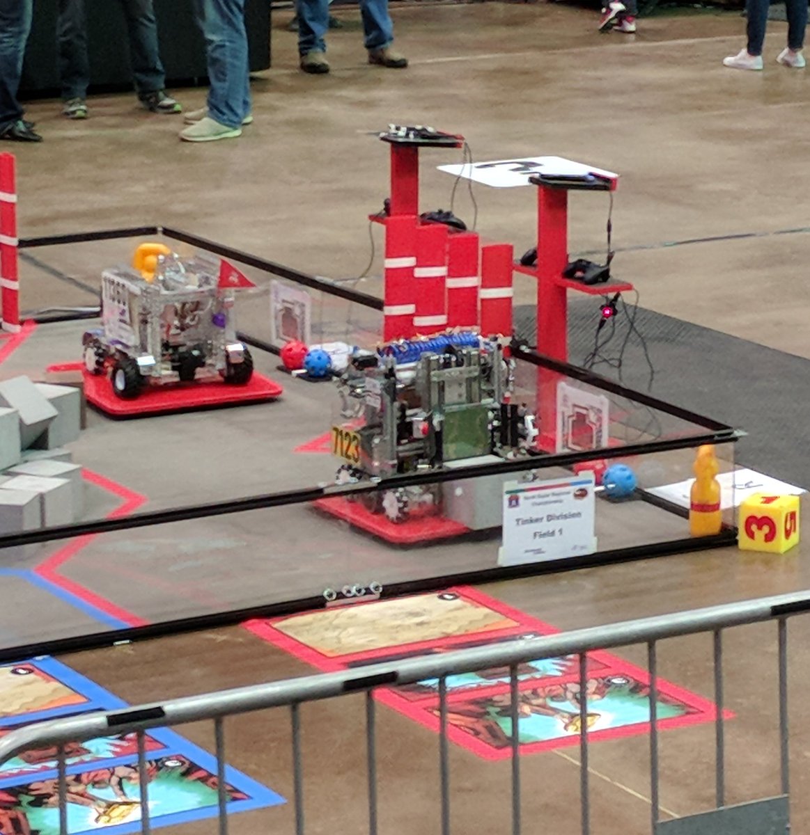 Opening ceremonies start soon! Our robot gets to chill out on the field until the next match... #NSR2018 #omgrobots