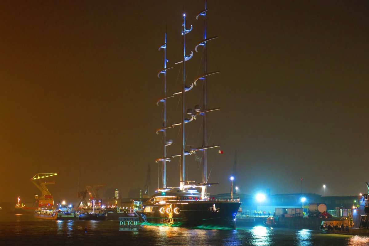 Dutchyachting's tweet photo. Of course we were live on the scene to follow #Oceanco’s Black Pearl (#Y712) final moments on a misty early morning in The #Netherlands. #BlackPearl is with its length of 106m/ 347.77ft the #World’s #largest #sailing #yacht to date. Bon voyage! Photos by @DutchYachting. https://t.co/9Ltc8mO058