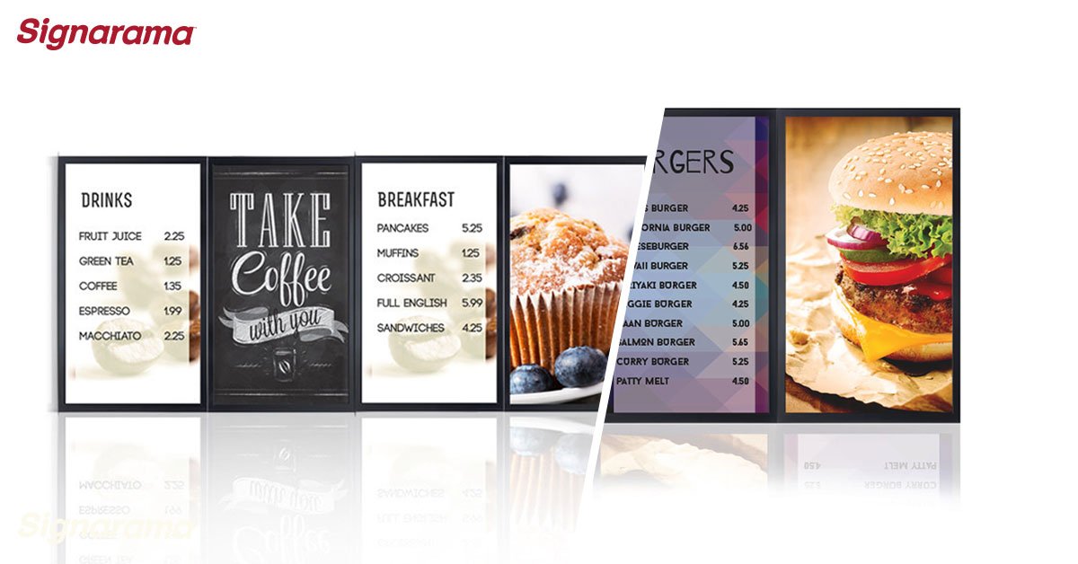 Increase your upsell rate, reduce perceived wait times and easily manage content from anywhere! Get on board with one of our custom menu boards. #GrowYourBusiness bit.ly/2EWs9kt