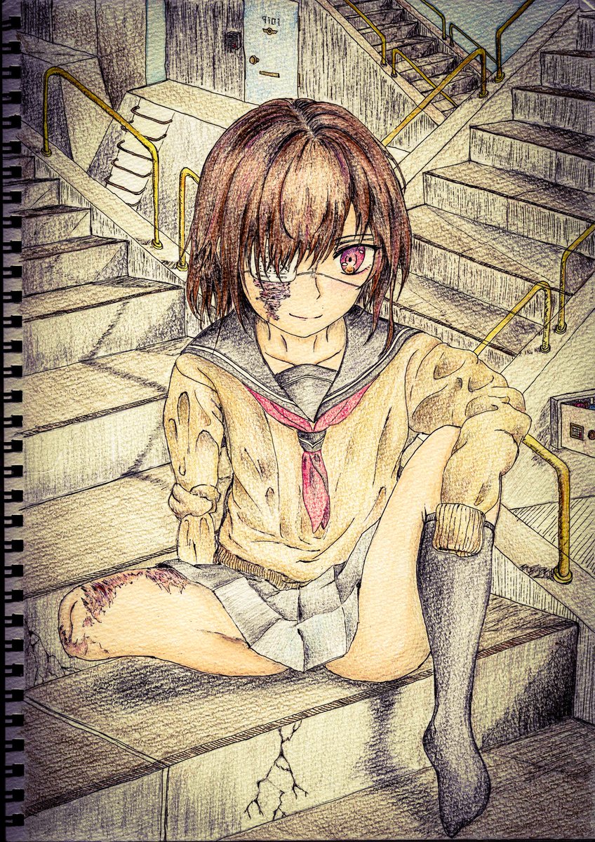 Myne 欠損注意 複雑なポーズと色塗りと背景の練習