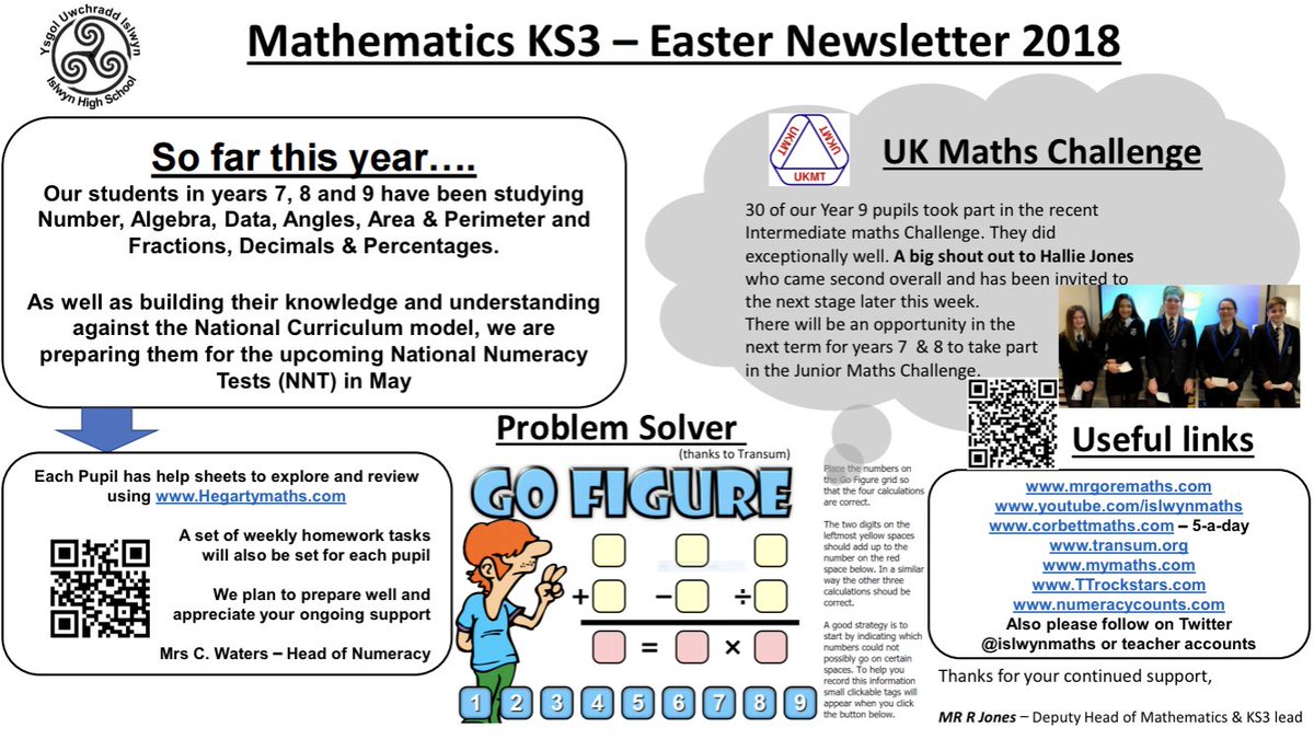 Here is our new KS3 maths newsletter. Hopefully some helpful tips and highlighting the success from our students <a href="/IslwynHigh/">Islwyn High School</a>