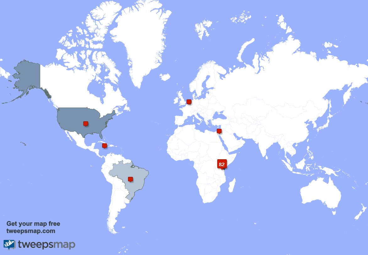 ronnesta's tweet photo. My followers are in Kenya(79%), USA(8%)... Get your map too: https://t.co/dOlRxCU4pc https://t.co/UWlDGWZRUm