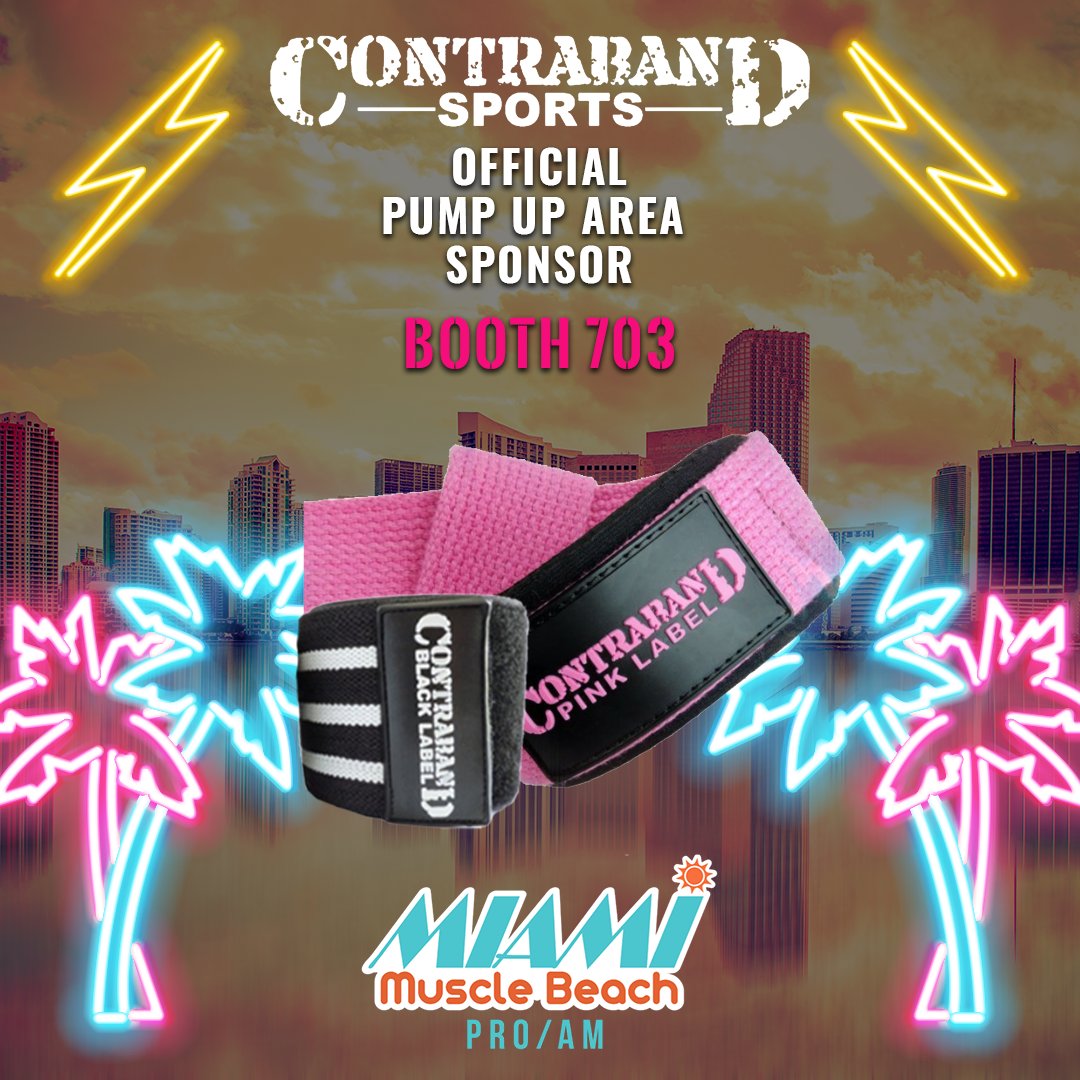 miamusclebeach's tweet photo. Hey #fitfam! 👋We're proud to announce @ContrabandSport as our official pump up area sponsor for the Miami Muscle Beach Pro/Am   
.
Stop by booth #703 to meet the team &amp; grab your own high quality workout gear 💪🤙
#MIFE2018 https://t.co/3GMh3WH7nv