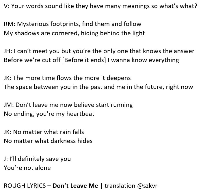 “[ENG TRANS] Don't Leave Me - BTS @BTS_twt Rough lyrics of previ.....