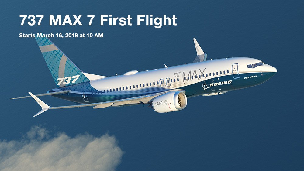 airwaysmagazine's tweet image. The first @BoeingAirplanes #737MAX7 flight is expected to take place at 10:00 PT from Renton, WA. Watch live at bit.ly/737MAX7webcast