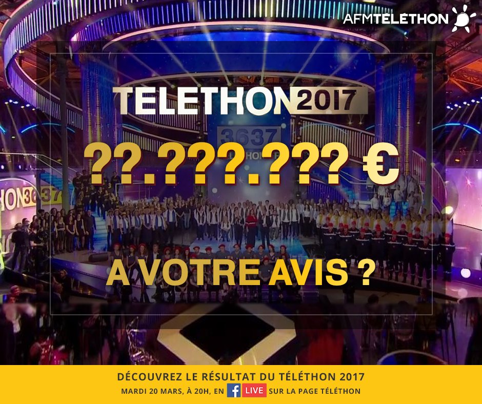 Telethon_France's tweet photo. #Téléthon2017 : 
- vente de crêpes et ballons terminée🥞🎈
- dons par CB et chèque encaissés 💳 📞
- collecte des partenaires reçue 🛒

>> Prêts à vous dévoiler le résultat du Téléthon 2017. RDV mardi à 20h en #Live sur notre page Facebook.

D'après vous, quel sera le chiffre ? https://t.co/dGmMpOKKVu