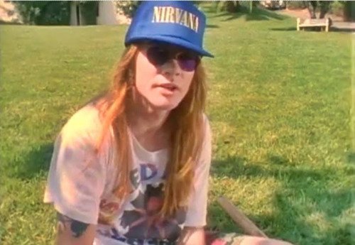 Classic Rock In Pics Axl Rose Wearing A Nirvana Hat And Red Hot Chili Peppers Shirt 1990s Classic Rock In Pics Axl Rose Wearing A Nirvana Hat And Red Hot Chili Peppers Shirt 1990s