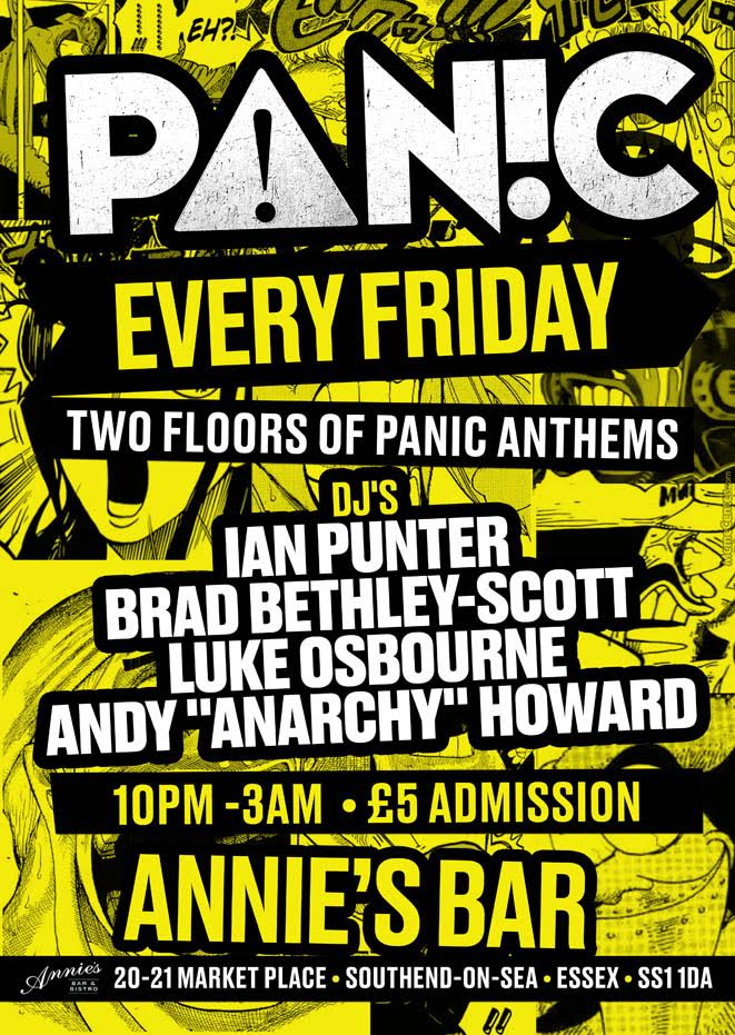 Tonight * Panic * at Annie's Bar #Southend 
Free Shot Before 10.30pm / £2 Entry 
#indie #poppunk #metal #hiphop #rock 
<a href="/YMachetes/">YOUNG MACHETES</a> <a href="/lovesouthend/">Love Southend</a>