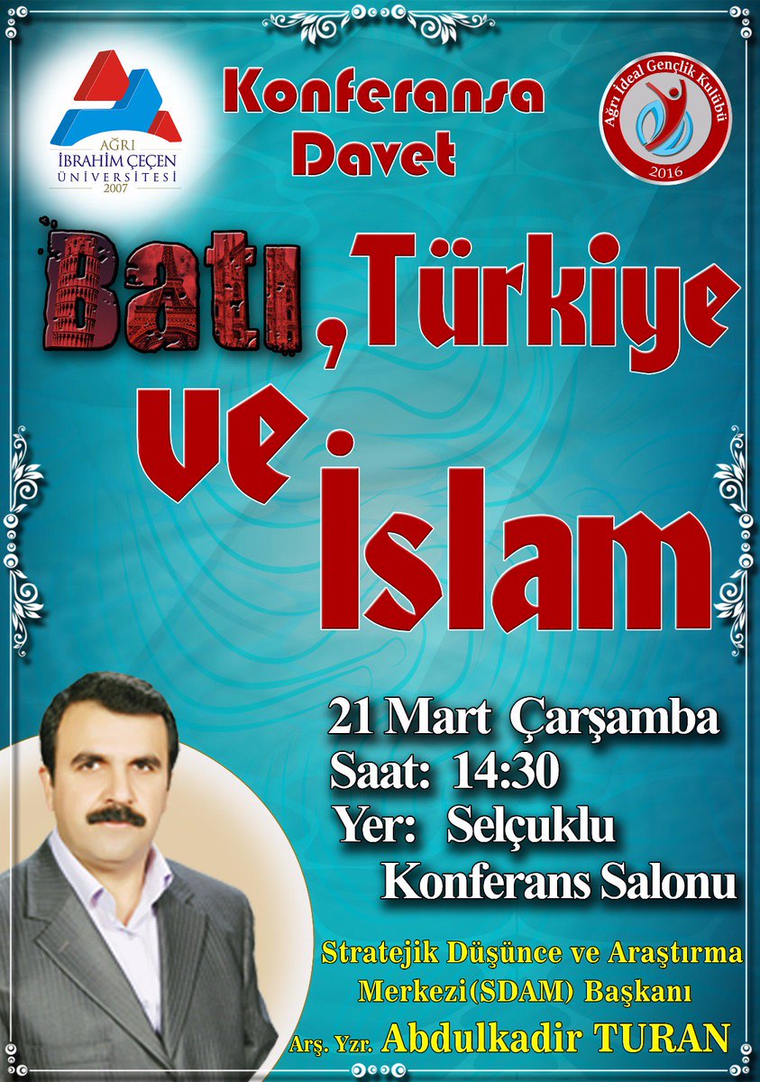 ❗DUYURU ❗

Arş.Yzr. Abdulkadir TURAN Hocanın Katılımıyla Gerçekleştireceğimiz Konferansa Bayan-Erkek Tüm Kardeşlerimiz Davetlidir.

<a href="/AkadirTuran72/">Abdulkadir Turan</a>