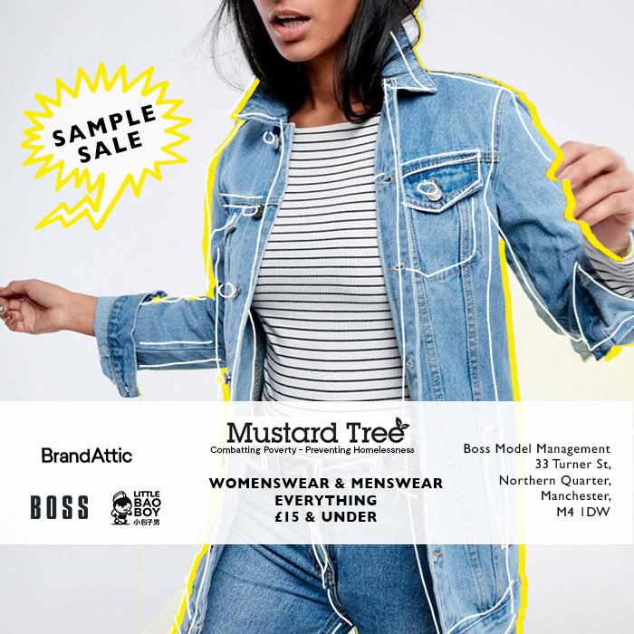 bossmodelmgmt's tweet image. Who doesn't LOVE a sale! 🙌 Manchester company @brandattic are holding a sample sale in The Loft studio at BOSS HQ to help raise money for local homeless charity @MustardTreeMCR 🏷
Head over to 33 Turner Street on Thursday 22nd (11.30am-6pm) + Friday 23rd March (11.30am – 5pm)