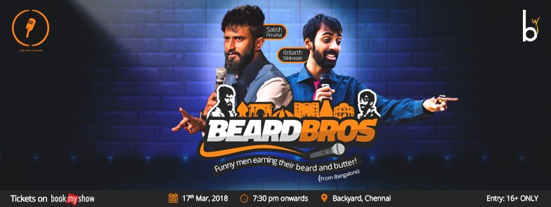 ComicCurry's tweet photo. TOMORROW IN CHENNAI.
Come laugh with our Beards. With @satperumal and @ChennaiComedy 

tickets - https://t.co/QVu1NqQFNk https://t.co/bjN4B4ehF3