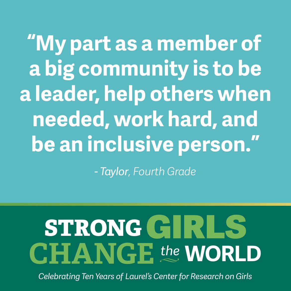LaurelSchool's tweet photo. Today, 4th Grader Taylor shares how Laurel has taught her to be a leader! Check in for stories of strength from each grade throughout the month in celebration of @CRGLaurelSchool’s 10th anniversary. #LS4G #LCRG #DreamDareDo https://t.co/NBd09UCVEG https://t.co/Nyn3wchsn5