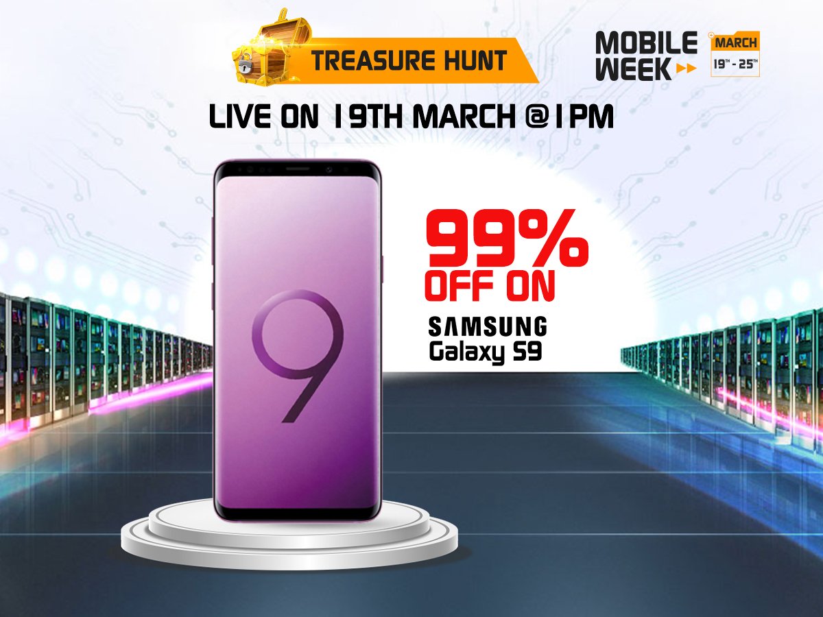 JumiaNigeria's tweet photo. Treasure Hunt Alert!!
Stay woke! The search for the Samsung Galaxy S9 starts 19th March at 1PM.
See the phone first and buy it at 99% OFF.
https://t.co/F1HvivS9qc #JumiaMobileWeek https://t.co/Np2jx7hZSZ
