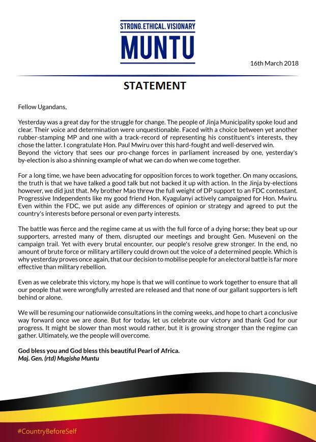 mugishamuntu's tweet photo. Our official statement on yesterday's victory.
#CountryBeforeSelf https://t.co/hqJY6OliRa