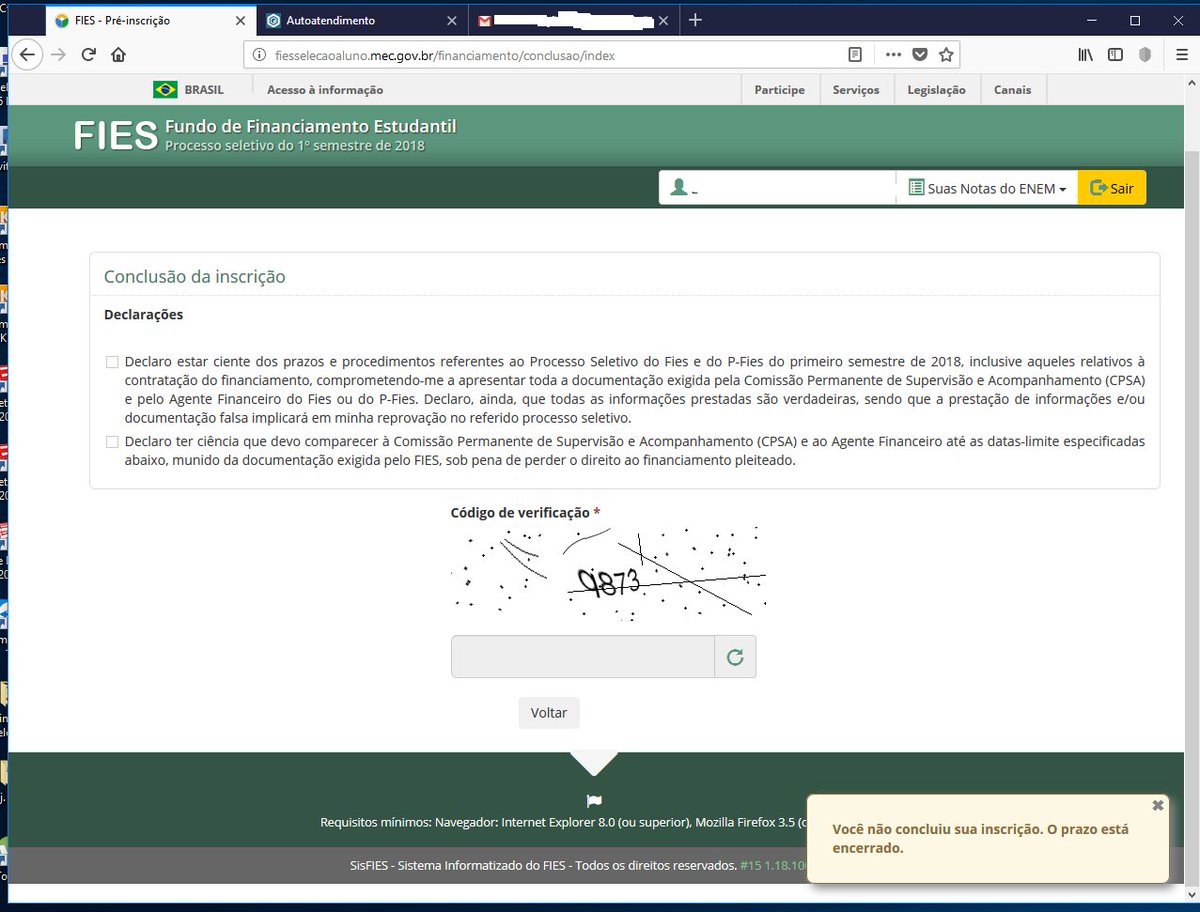 JEFERSON8ENG's tweet photo. O prazo foi prorrogado para finalizara a inscrição do Fies para hoje, então porque não consigo finalizar minha inscrição aparece a msg: "Voce não concluiu sua inscrição. O Prazo está encerrado." 
O que aconteceu?
Alguém mais com este problema?
#Fies https://t.co/XTULRBrJG0