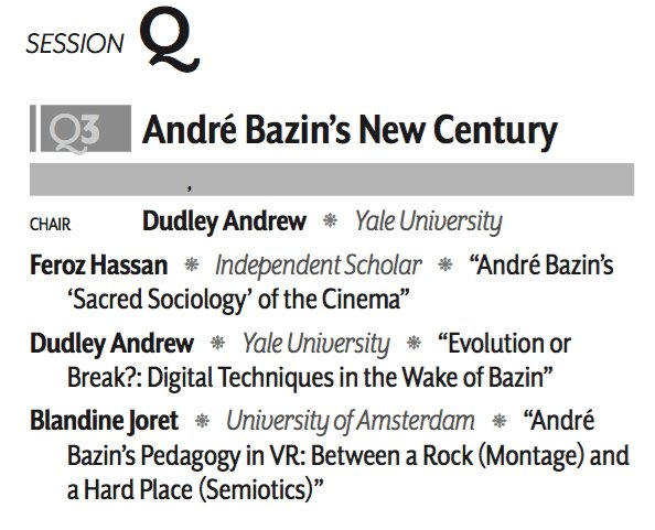 SCMSers--Dudley Andrew confirms that Angela Dalle Vacche will also be presenting on this stacked panel, on Saturday at 5pm. Spread the word!  #SCMS2018 #SCMS18