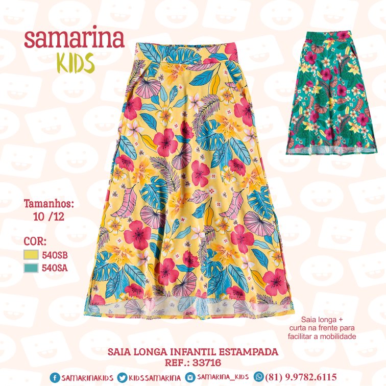 saia longa infantil estampada