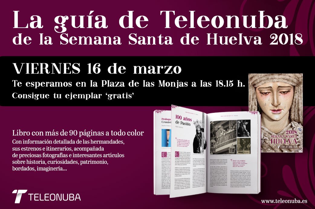 TeleonubaTV's tweet photo. Esta tarde a las 18:15 horas entregamos la guía de Teleonuba de la Semana Santa de Huelva. Te esperamos en la Plaza de las Monjas de la capital. No te quedes sin la tuya!!! https://t.co/WxjuapBKBd