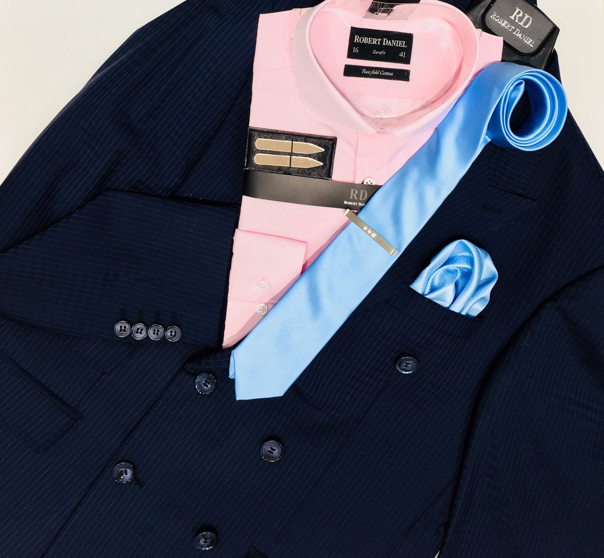 #suitfridays check out our #weekend #choice #doublebreasted  #pinstripe #suit #tie #pocketsquare #realmenwearpink #shirt #tieclip #collarbones visit our #stylespecialists at <a href="/VandAWaterfront/">vandawaterfront</a> &amp; <a href="/TheMallOfAfrica/">Mall Of Africa</a>