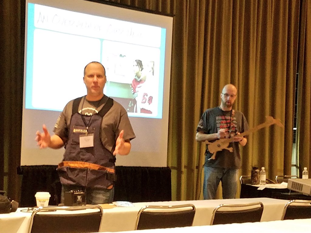 laboutloud's tweet photo. Starting the day off ROCKING 🤘 with fellow Wisconsinites @BrillionNerd and Steve Meyer from @STEMyStuff! #ONLYatNSTA #NSTA18 https://t.co/bXT60uMdAR