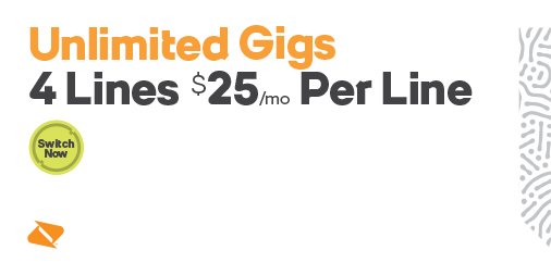 UpstateCellular's tweet image. Get 4 lines each with Unlimited Gigs for just $25/mo. per line. See in-store for details.