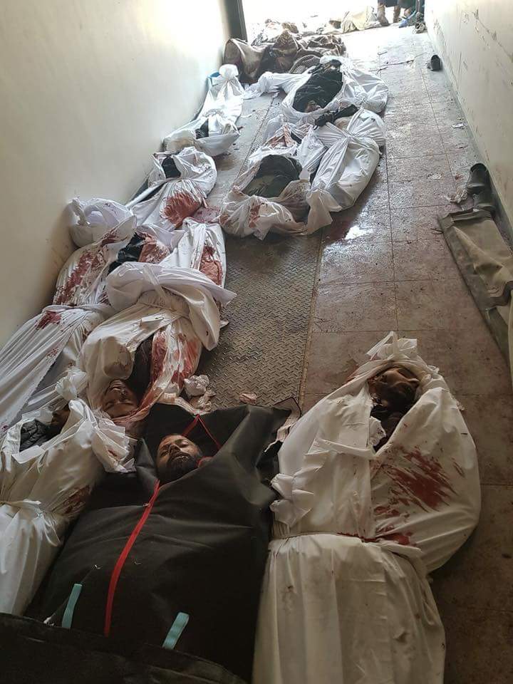 Death toll of #Kaferbatna massacre  increased  61 were killed and many civilians have been seriously injured .

#SaveGhouta