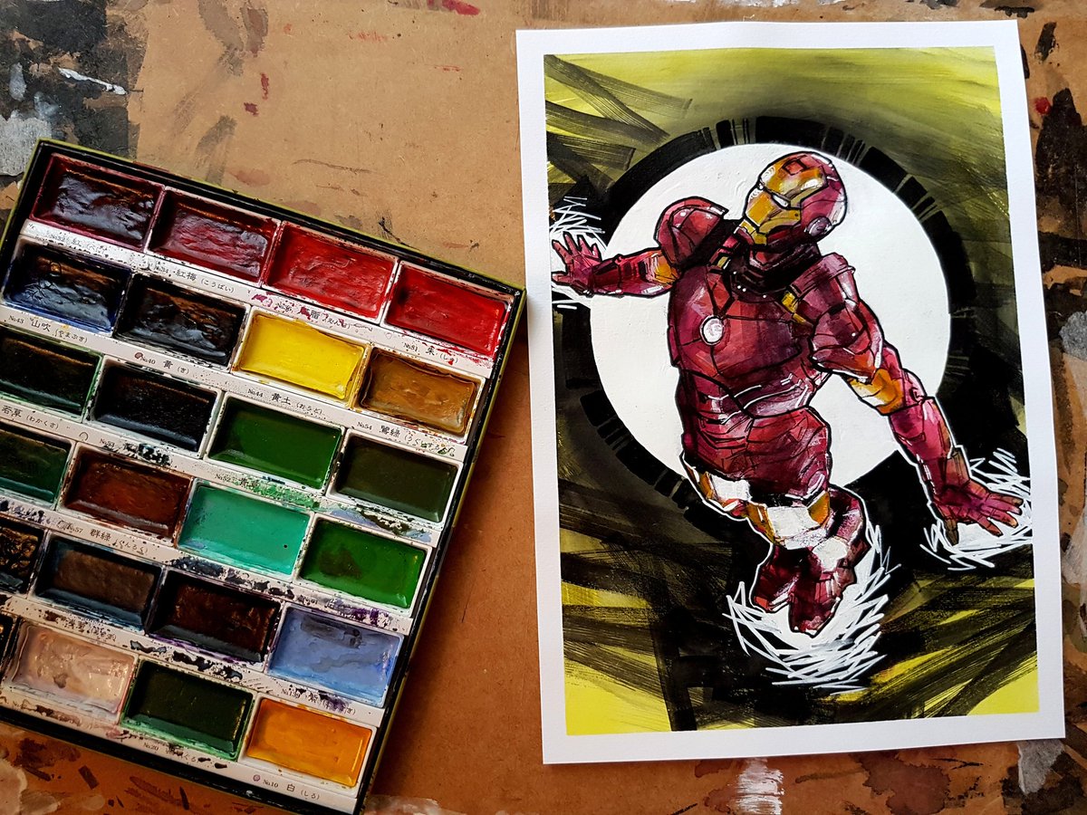 #ironman #commission using #kuretakezig #kuretakegansaitambi #watercolour on #pinkpig #pinkpigsketchbooks @pinkpigsketchbooks #pinkpigeaster 
My go to #colour #media on my go to #paper #marvelcomics #tonystark #avengersinfinitywar #avengers #robertdowneyjr <a href="/RobertDowneyJr/">Robert Downey Jr</a>