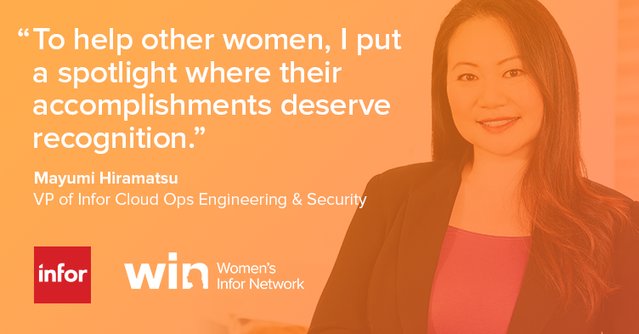 levy_stevenk's tweet photo. Congrats to the amazing @mhiramatsu (SVP of @Infor #Cloud Ops Engineering &amp; #Security) for being named a Woman of the Year finalist by @InformationAge!! Read more: https://t.co/wgpS563kBp #TeamInfor https://t.co/zKMhzMrLBs