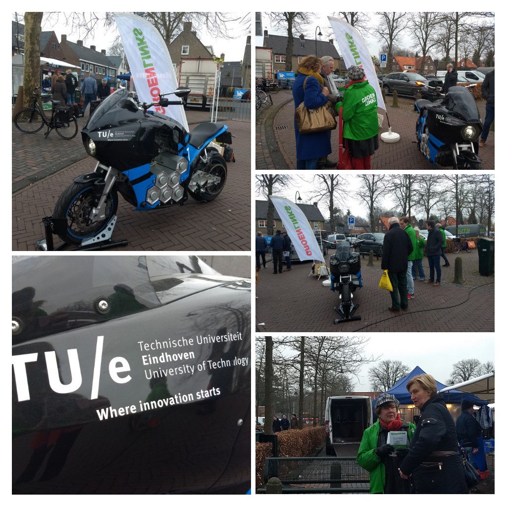 We staan op de Larense markt met een elektrische motor die in 80 dagen de wereld rond is gegaan. Wil jij hem bekijken? Wees dan snel, om 15:00 rijdt hij naar  @GroenLinks035! #veranderingbeginthier #gr2018