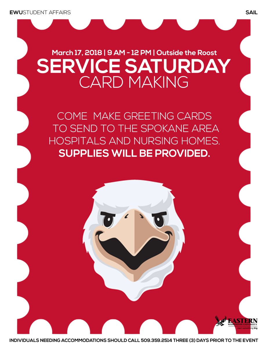 Friendly reminder that our card making service event is tomorrow. The event starts at 9 AM-12 PM outside the Roost. All supplies are provided as well. See you all there!