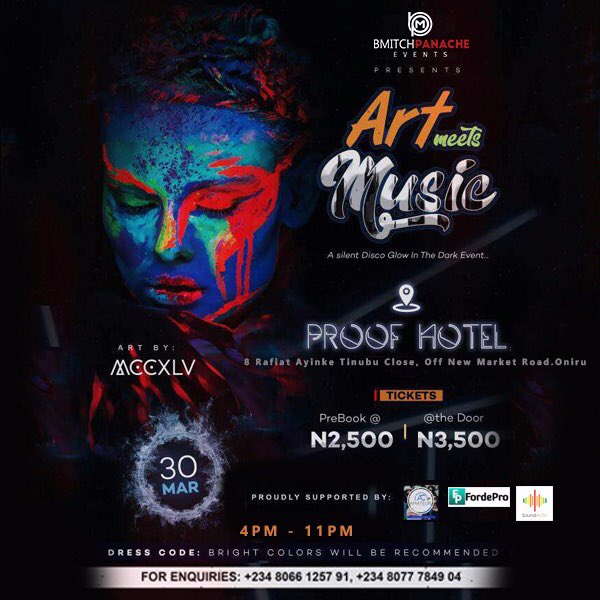 bmitchevents's tweet photo. Art Meets Music!!! A Silent Disco Glow in the Dark Event with amazing Art by the incredible MCCXLV Team.
.
.
#march30 #artmeetsmusic #artsy #silentdisco #threegenres #music #party #dance #friday30th #prebook #bmitchevents #teambmitch #teambmitchnigeria #supportthemovement #lagos https://t.co/hRqGxC2eDd