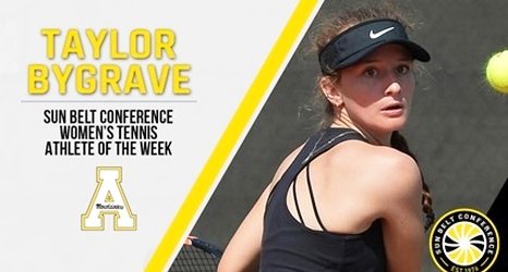 AppstateDisco's tweet image. Congratulations to Appalachian State women's tennis player Taylor Bygrave  Co-Sun Belt Women's Tennis Athlete of the Week on March 14 by the league office! appstatesports.com/index.aspx?pat… #appstate #tennis